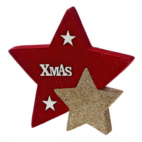 Χριστουγεννιάτικο Ξύλινο Διακοσμητικό Αστεράκι Κόκκινο με "XMAS" (17cm)